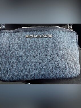 Michael Kors Navy Signature MK wristlet  Bag with Silver Hardware